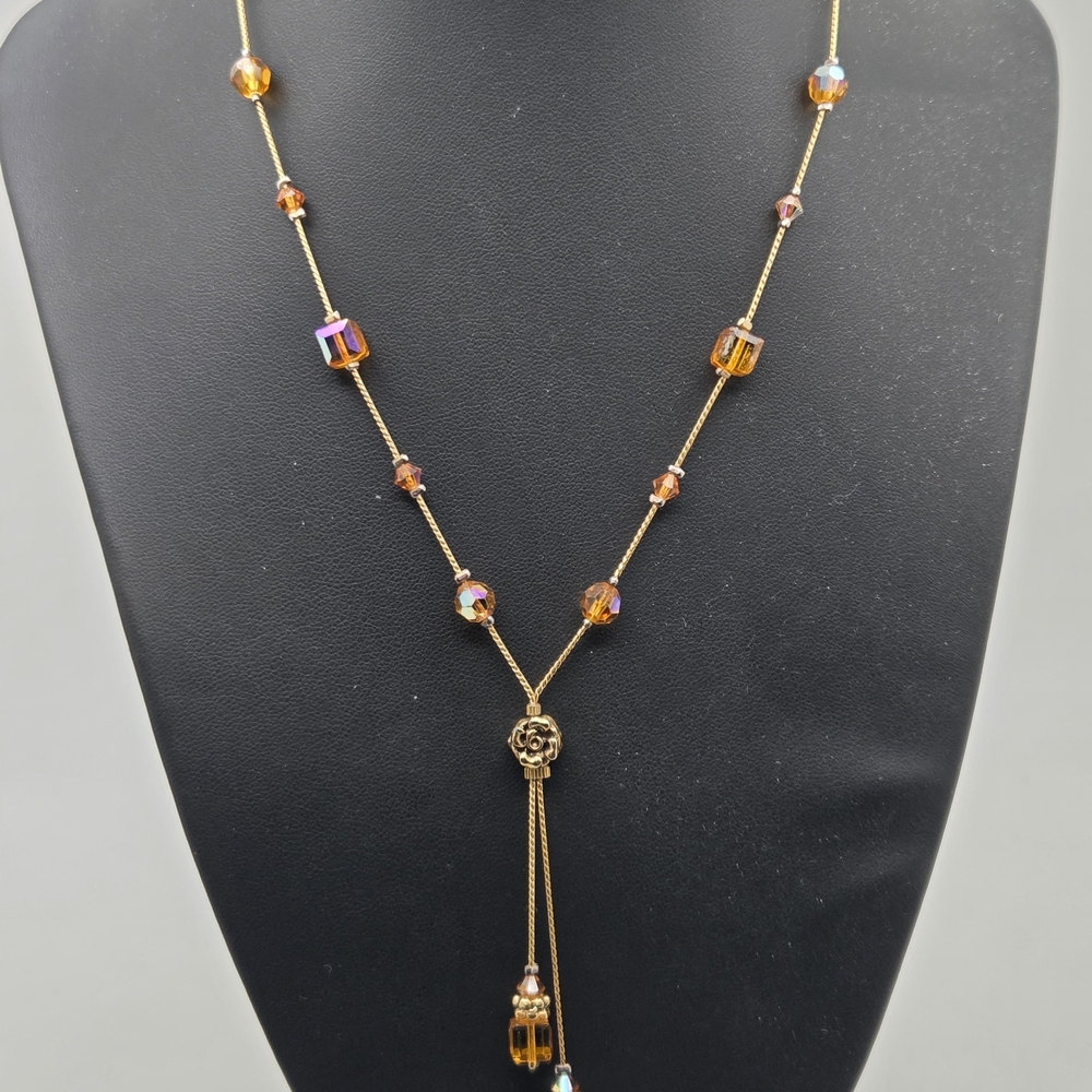 Dabby Reid Heidi Necklace Cognac Swarovski Crystal Dbl Dangle Y